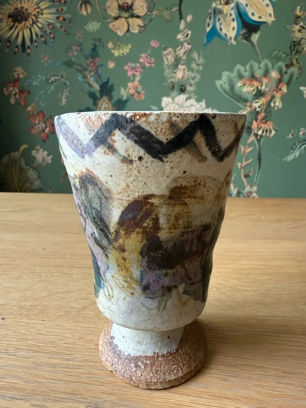 Midcentury MCM Pottery Vase 1964 60s 5 1/2” Tall Goblet Style Gray Violet Signed